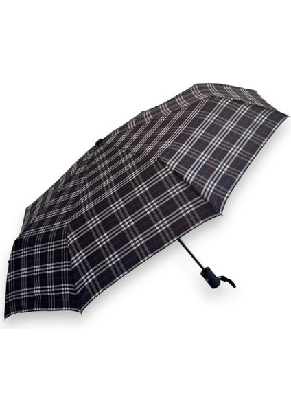 Siyah Beyaz Gri Ekoseli Tam Otomatik 8 Telli Kısa Şemsiye fiyatları