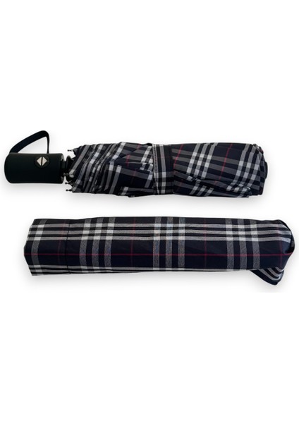 Siyah Beyaz Gri Ekoseli Tam Otomatik 8 Telli Kısa Şemsiye modelleri