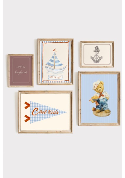 Vintage Denizci Ayıcık Sailorboy , Çerçeveli Poster Set