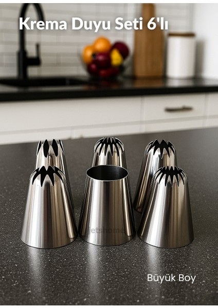 Büyük Boy 6’lı Yıldız Uçlu Krema Duy Seti – Pasta, Cupcake ve Kurabiye Süsleme Uçları