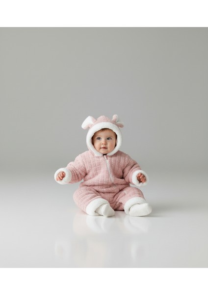 Kulaklı Kapüşonlu Kare Desenli Içi Welsoft Kürklü Bebek Tulumu