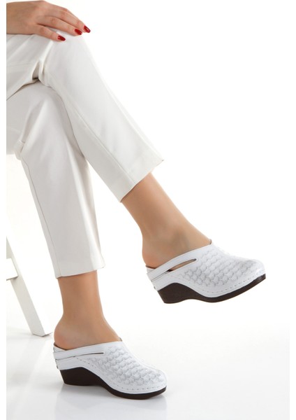 Iç Dış %100 Hakiki Deri Önü Kapalı Sabo Model Dolgu Hafif Taban Kadın Terlik