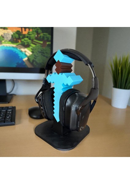 Minecraft Elmas Kılıç Temalı 3D Baskı Kulaklık Standı – Oyuncu Masa Aksesuarı modelleri