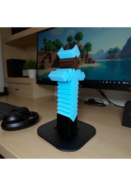 Minecraft Elmas Kılıç Temalı 3D Baskı Kulaklık Standı – Oyuncu Masa Aksesuarı indirimleri