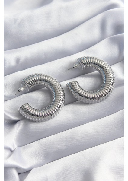 Bfs Pirinç Gümüş Renk Işleme Halka Model Kadın Küpe