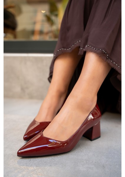 Fiona Bordo Rugan Kalın Topuklu Ayakkabı fiyatları