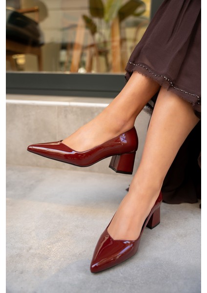 Fiona Bordo Rugan Kalın Topuklu Ayakkabı modelleri