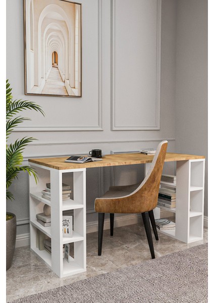 Dekoratif Çalışma Masası,6 Bölmeli Bilgisayar MASASI,130CM Pc Masası