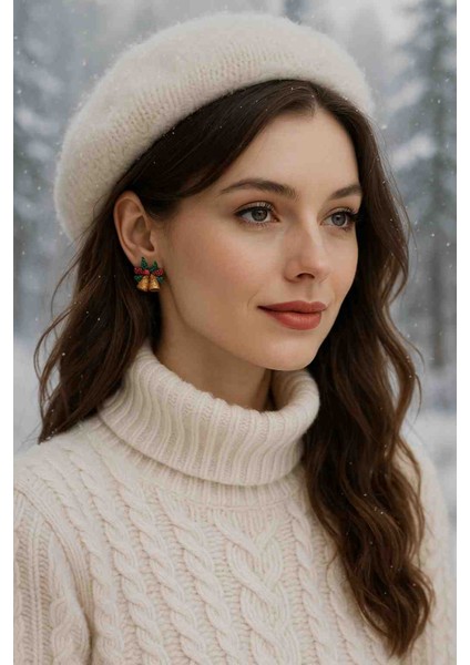 El Yapımı Golden Christmas Bells Minimal Yılbaşı Küpe - Şık ve Özgün, Yılbaşı, Hediye, Yeniyıl