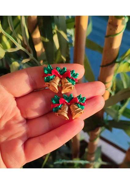 El Yapımı Golden Christmas Bells Minimal Yılbaşı Küpe - Şık ve Özgün, Yılbaşı, Hediye, Yeniyıl fiyatları