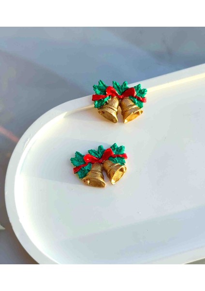 El Yapımı Golden Christmas Bells Minimal Yılbaşı Küpe - Şık ve Özgün, Yılbaşı, Hediye, Yeniyıl indirimleri