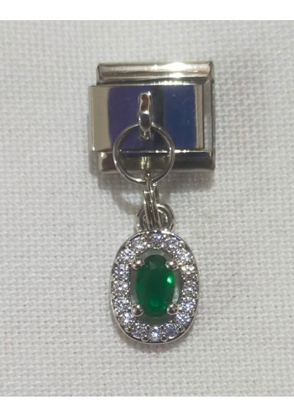 Yeşil Taşlı Zarif Charm, Italyan Bileklik Uyumlu Paslanmaz Çelik