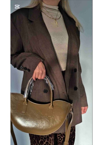 Lora Model Yağ Yeşili Oval Kesim El ve Omuz Çantası modelleri