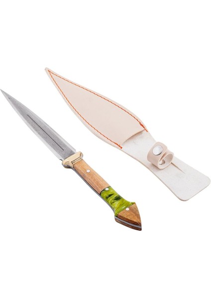 Çift Ağızlı Çerkez Bıçağı - Deri Kılıflı - Epoksi Sap - Büyük - Yeşil fırsatları