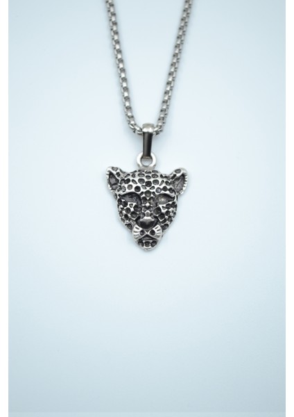 Leopar Gümüş Kaplama Örme Zincir Kolye