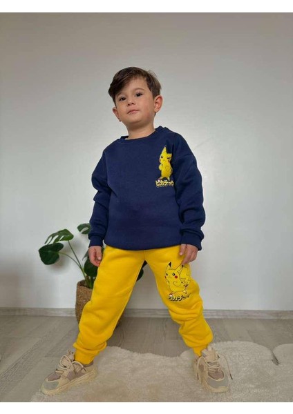 Çizgi Karakter Detaylı 3 Ip Şardonlu Kışlık Erkek Çocuk Alt Üst Takım