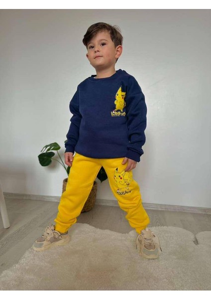 Çizgi Karakter Detaylı 3 Ip Şardonlu Kışlık Erkek Çocuk Alt Üst Takım fiyatları