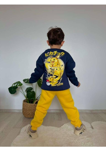 Çizgi Karakter Detaylı 3 Ip Şardonlu Kışlık Erkek Çocuk Alt Üst Takım modelleri