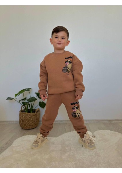 Çizgi Karakter Detaylı 3 Ip Şardonlu Kışlık Erkek Çocuk Alt Üst Takım