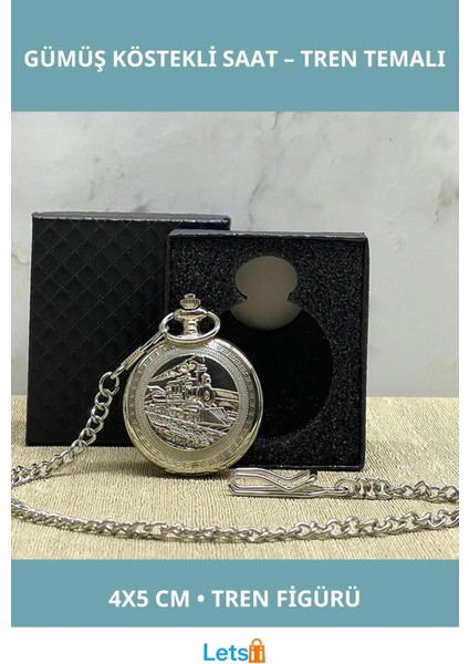 Özel Kutulu Tren Temalı Gümüş Köstekli Saat