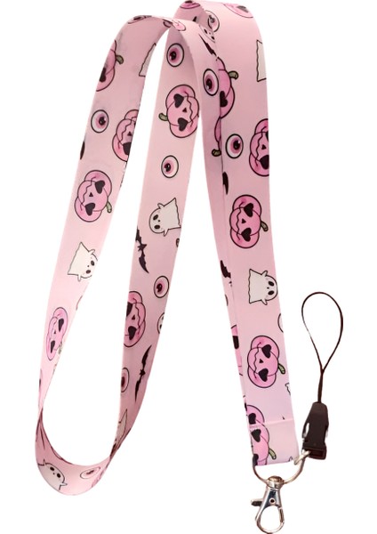 Pembe Cadılar Bayramı 2 Desenli Boyun Askı Ipi ve Telefon Askısı + Kartlık