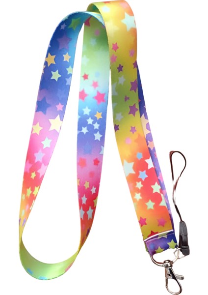 Renkli Yıldız Desenli Boyun Askı Ipi ve Telefon Askısı + Kartlık
