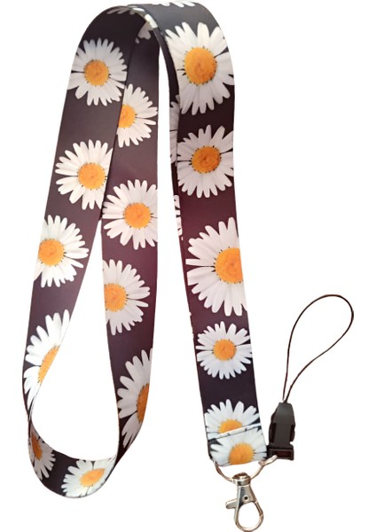 Papatya Desenli Boyun Askı Ipi ve Telefon Askısı + Kartlık