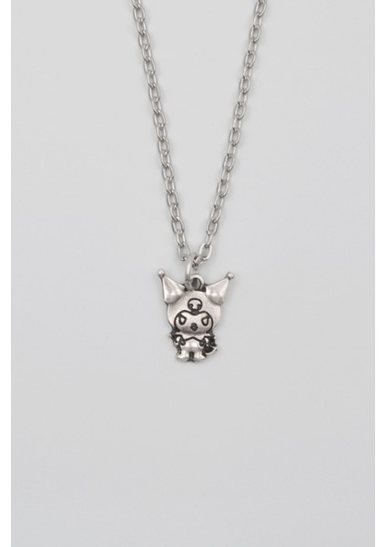 Sanrio Kuromi Kolye - Düz Ezme Ithal Zincirli Unisex Gümüş Kaplama - 60 cm