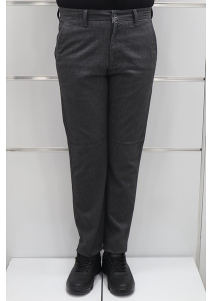 Fistan Store Erkek Çizgili Normal Bel Dar Kalıp Dar Paça Kışlık Keten Pantolon