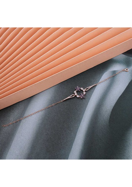 Gümüş Rose Mor Çiçek Kadın Bileklik fiyatları