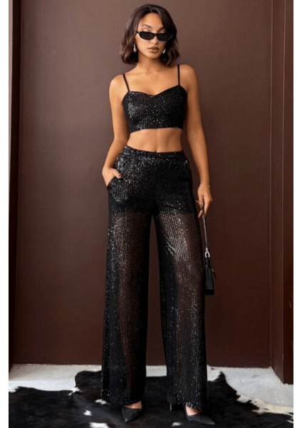 Kadın Payetli Geniş Paça Kadın Pantolon - Şık Gece Kombini fiyatları