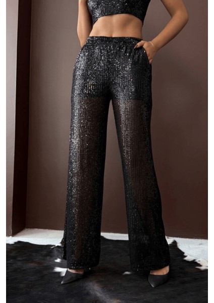 Kadın Payetli Geniş Paça Kadın Pantolon - Şık Gece Kombini modelleri