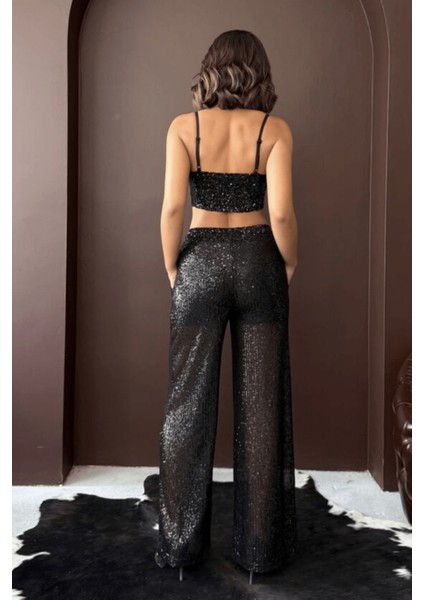 Kadın Payetli Geniş Paça Kadın Pantolon - Şık Gece Kombini indirimleri