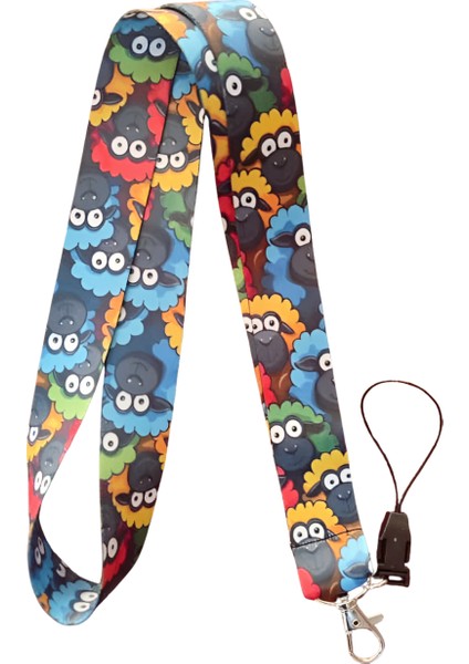 Renkli Koyunlar Desenli Boyun Askı Ipi ve Telefon Askısı + Kartlık