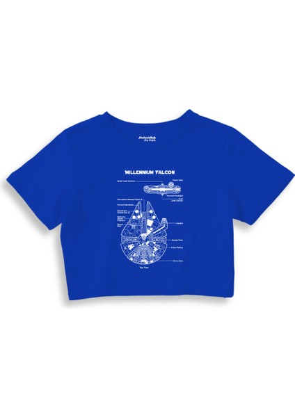 Millennium Falcon Crop Tişört - Mavi