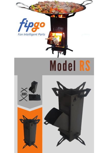 Model Rs (Roket Soba), Kampçı Sobası, Odun Ateşinde Çay, Taşınabilir-Portatif Soba, Sac Tava