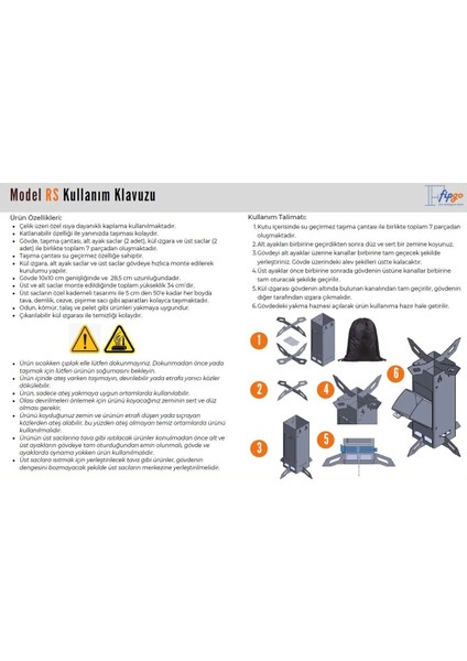 Model Rs (Roket Soba), Kampçı Sobası, Odun Ateşinde Çay, Taşınabilir-Portatif Soba, Sac Tava
