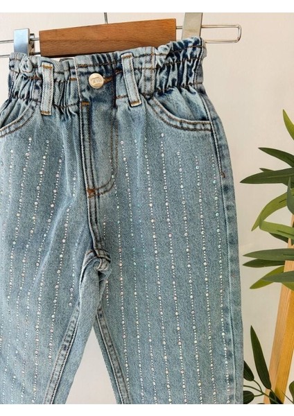 Taşlı Kız Çocuk Kot Pantolon
