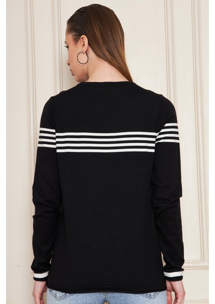 Kadın Bisiklet Yaka Yumuşak Dokulu Çizgili Triko Kazak 35111 fırsatları