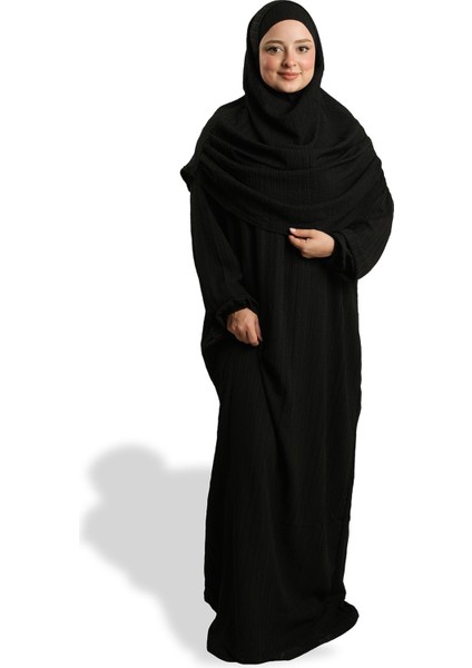 Siyah Iki Parça Namaz Elbisesi Dokuma Kendinden Desenli 2502_01