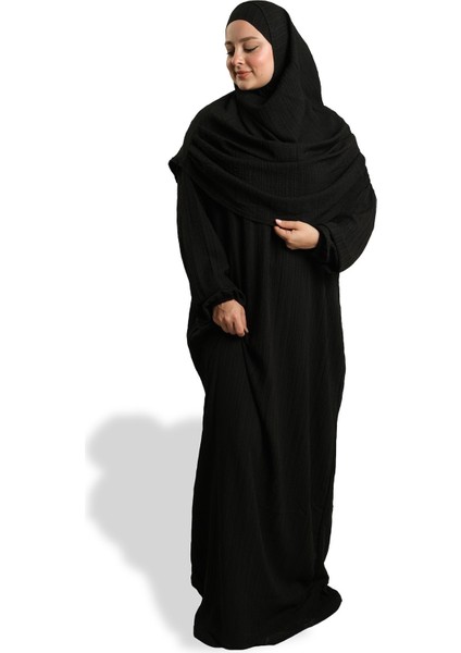 Siyah Iki Parça Namaz Elbisesi Dokuma Kendinden Desenli 2502_01 fiyatları