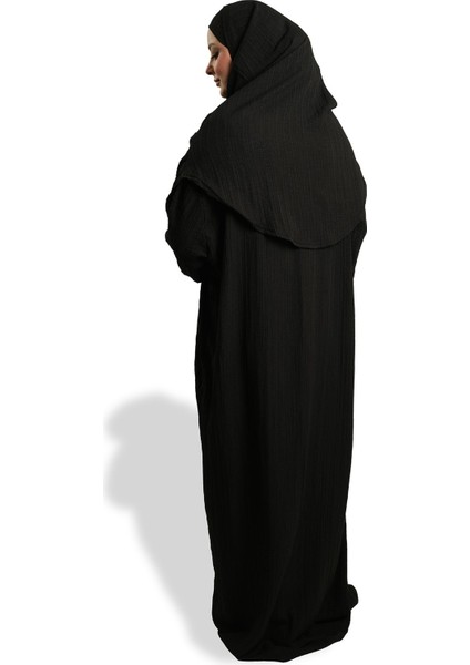 Siyah Iki Parça Namaz Elbisesi Dokuma Kendinden Desenli 2502_01 modelleri