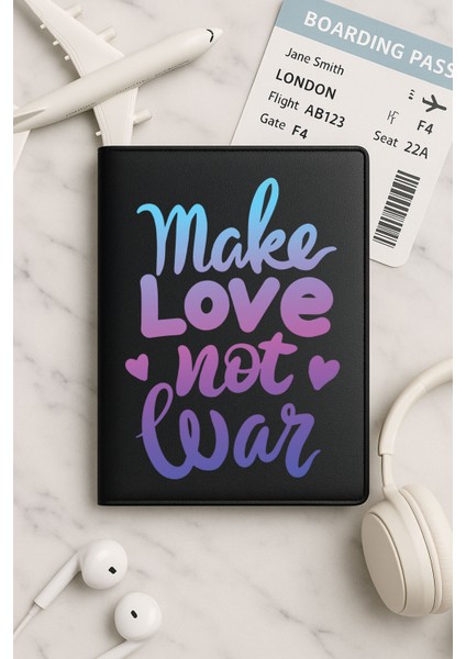 Tüm Ülke Pasaportları Için Siyah Vinleks Deri Pasaport Kılıfı Kabı Make Love