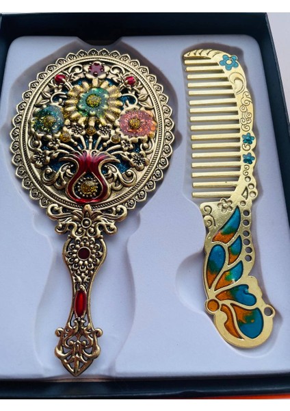 Ayna Tarak Seti, Kutulu-Metal-Hediyelik Takım, 13CM Aynalı Saç Fırçası, Tavuskuşu Figürlü fiyatları