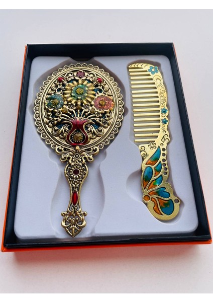 Ayna Tarak Seti, Kutulu-Metal-Hediyelik Takım, 13CM Aynalı Saç Fırçası, Tavuskuşu Figürlü fırsatları