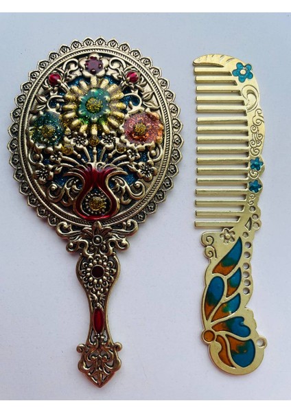 Ayna Tarak Seti, Kutulu-Metal-Hediyelik Takım, 13CM Aynalı Saç Fırçası, Tavuskuşu Figürlü indirimleri
