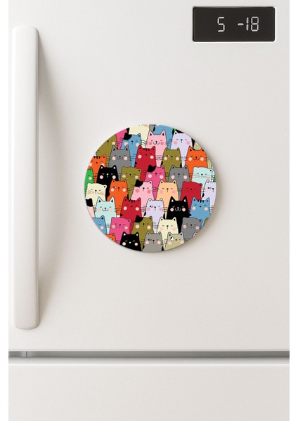 Desenli Temalı Yuvarlak Buzdolabı Magnet – 10X10 cm Kanka Kediler