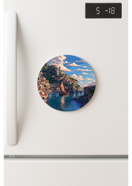 Desenli Temalı Yuvarlak Buzdolabı Magnet – 10X10 cm Amalfi