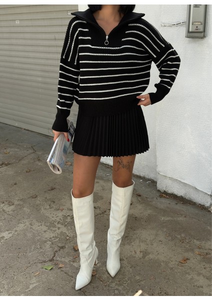 Kadın Fermuarlı Çizgili Kazak fiyatları