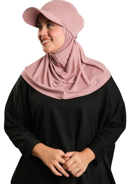 Pudra Pratik Hazır Geçmeli Şapkalı Tesettür Eşarp Viskon Düz 2513_06 fiyatları